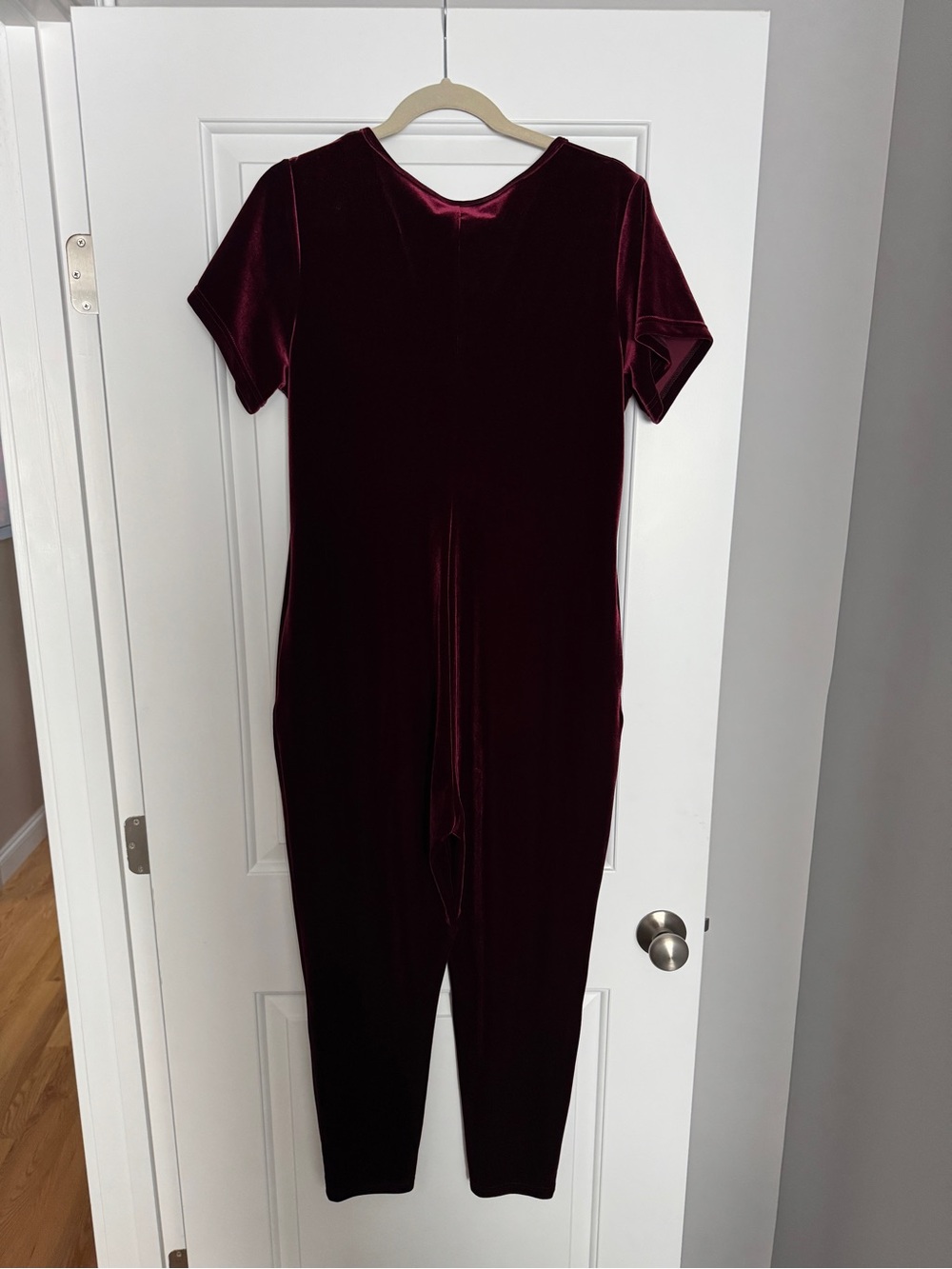 Smash + Tess Velvet Short-Sleeve Jumpsuit in Deep Burgundy Size M